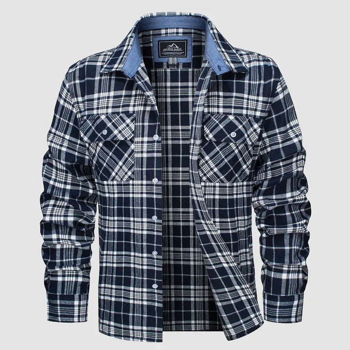 Flanellhemd – Kariertes Herrenhemd mit Knöpfen und Brusttaschen-Marine-S-Chaps Herrenmode