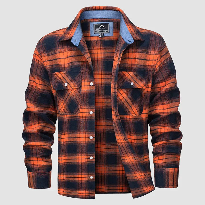 Flanellhemd – Kariertes Herrenhemd mit Knöpfen und Brusttaschen-Orange-S-Chaps Herrenmode