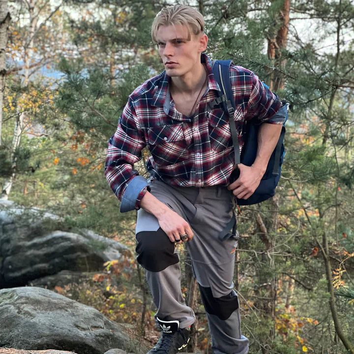Flanellhemd – Kariertes Herrenhemd mit Knöpfen und Brusttaschen-Rot-Weiss-S-Chaps Herrenmode