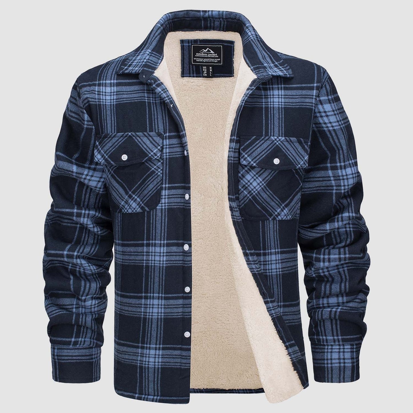 Flanelljacke – Kariertes, Mit Fleece Gefüttertes Herren-Overshirt für den Winter-Blau-S-Chaps Herrenmode