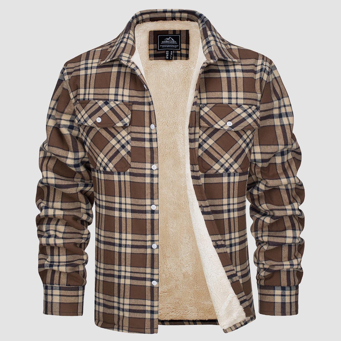 Flanelljacke – Kariertes, Mit Fleece Gefüttertes Herren-Overshirt für den Winter-Braun-S-Chaps Herrenmode