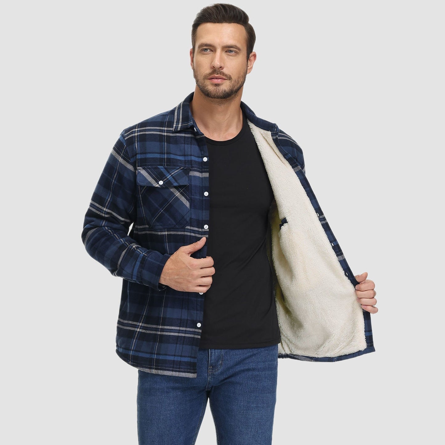 Flanelljacke – Kariertes, Mit Fleece Gefüttertes Herren-Overshirt für den Winter-Chaps Herrenmode