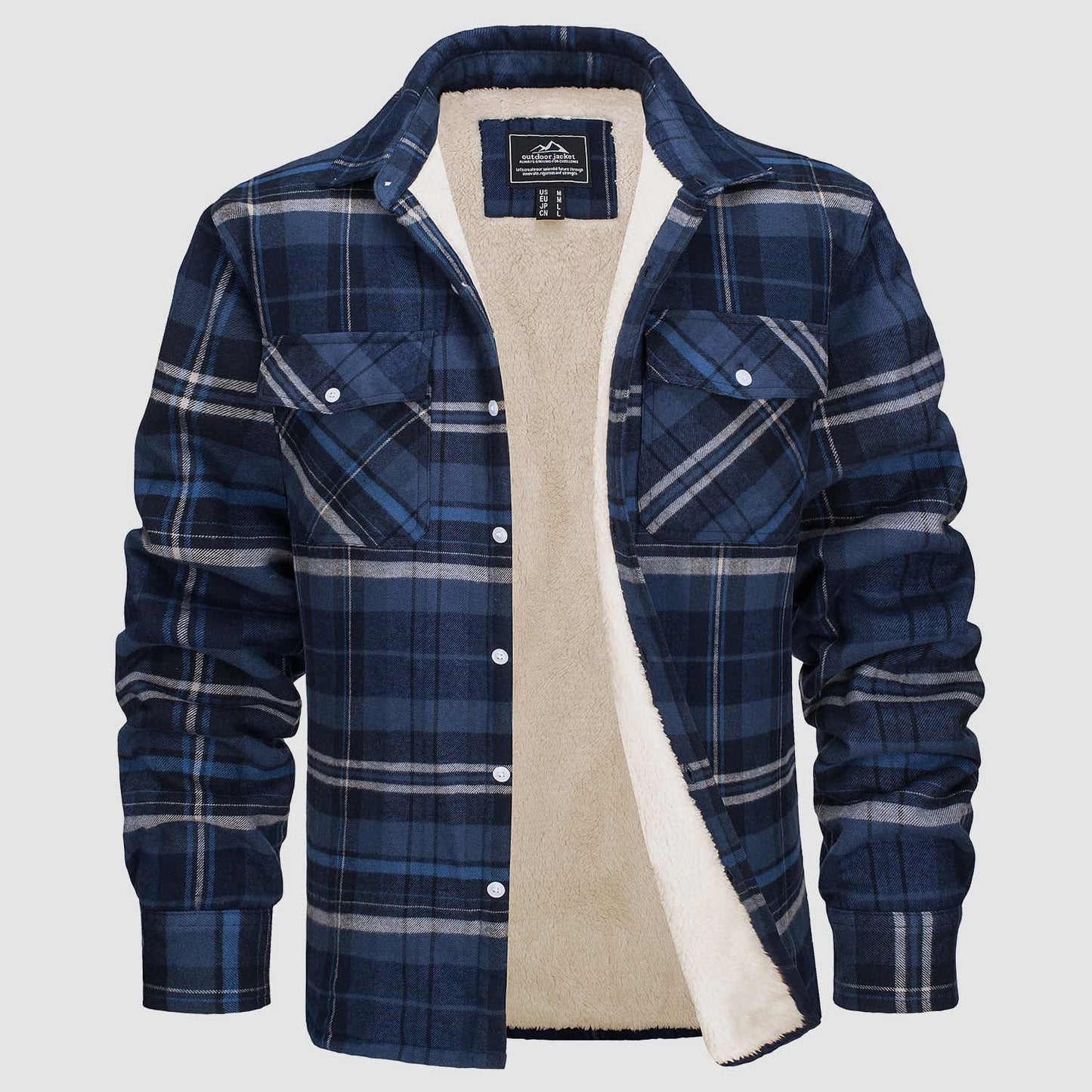 Flanelljacke – Kariertes, Mit Fleece Gefüttertes Herren-Overshirt für den Winter-Dunkelblau-S-Chaps Herrenmode
