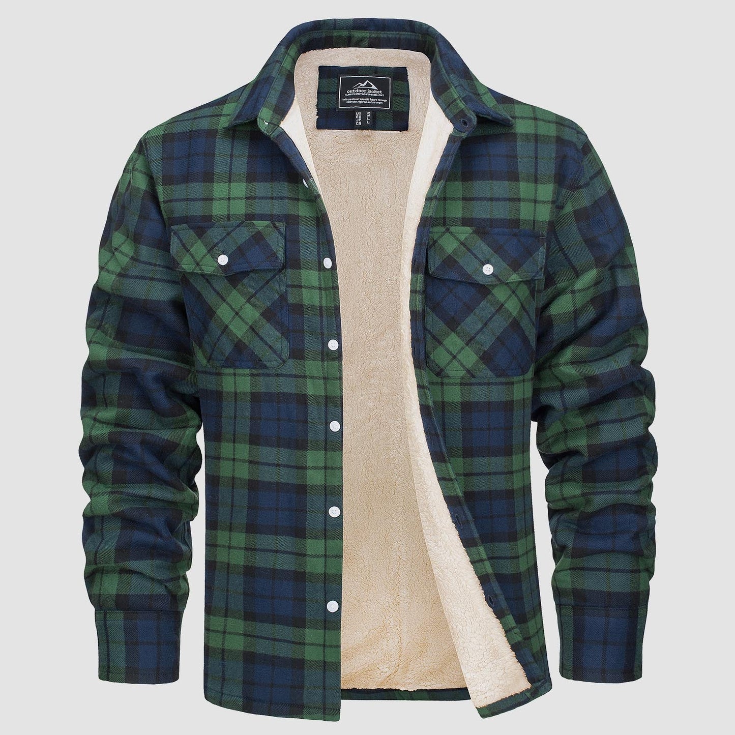 Flanelljacke – Kariertes, Mit Fleece Gefüttertes Herren-Overshirt für den Winter-Grün-S-Chaps Herrenmode