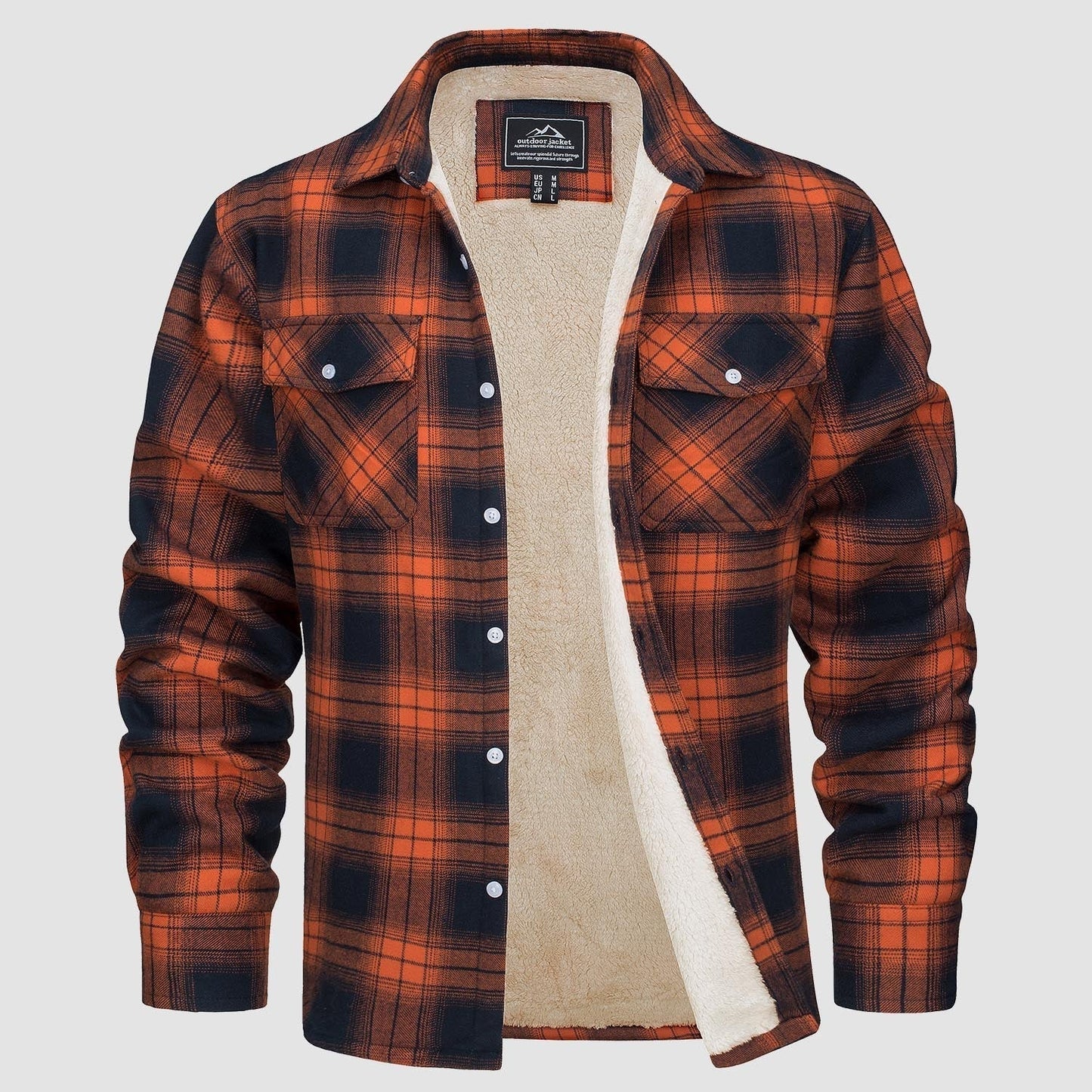 Flanelljacke – Kariertes, Mit Fleece Gefüttertes Herren-Overshirt für den Winter-Orange-S-Chaps Herrenmode