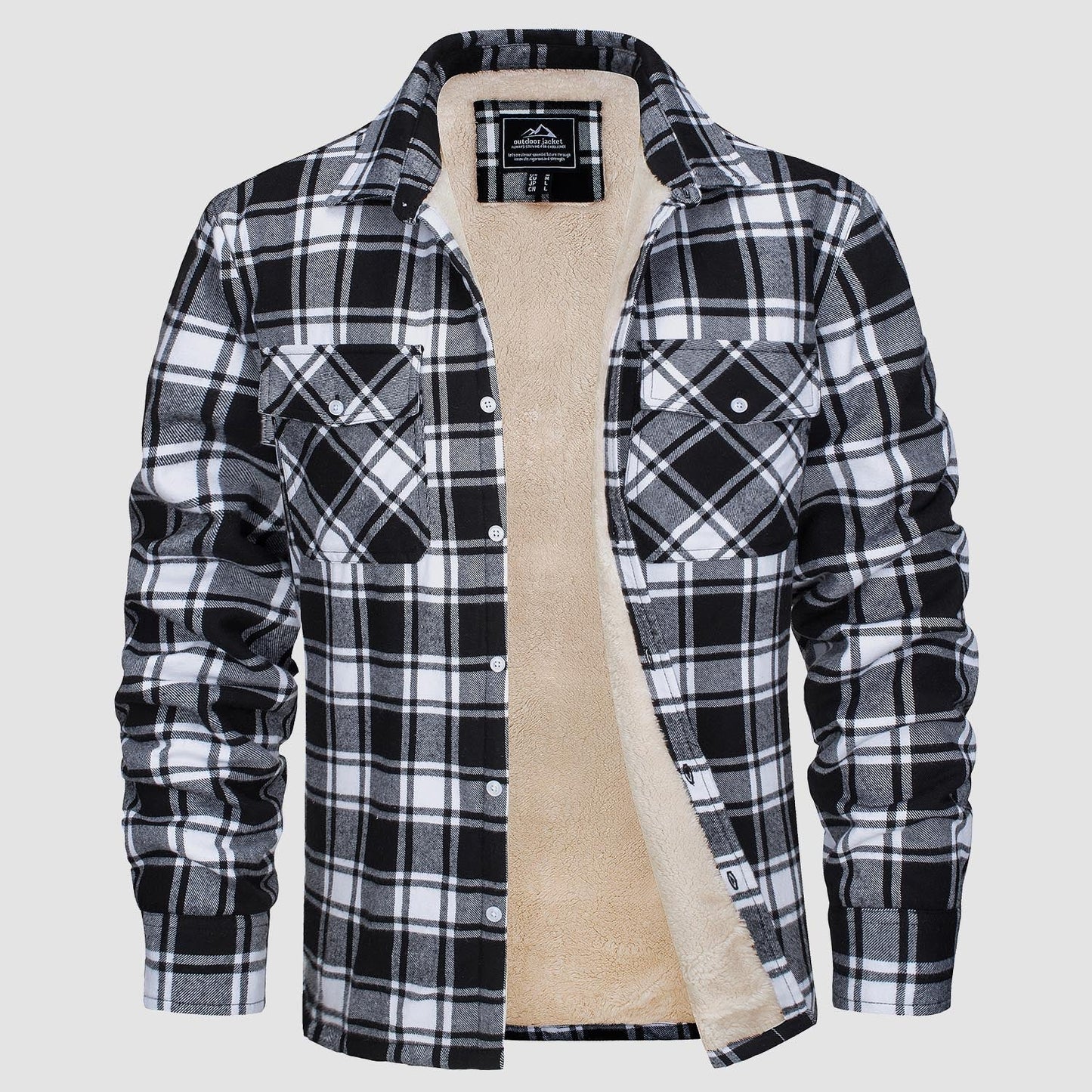 Flanelljacke – Kariertes, Mit Fleece Gefüttertes Herren-Overshirt für den Winter-Schwarz-S-Chaps Herrenmode