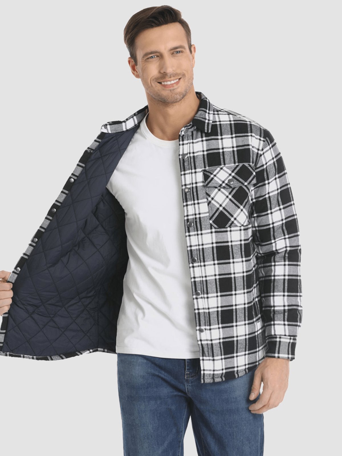 Flanelljacke – kariert – mit Knöpfen – gefütterte Innenjacke – Winterjacke für Herren-Chaps Herrenmode