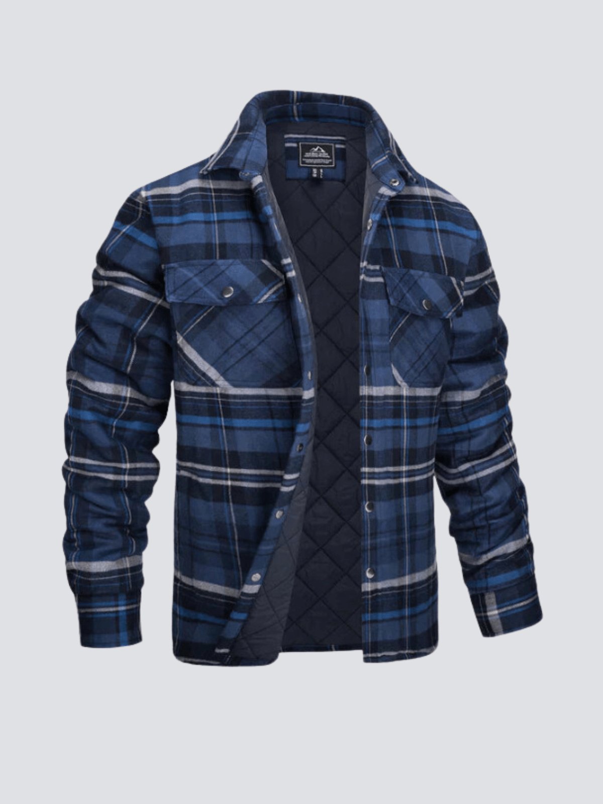Flanelljacke – kariert – mit Knöpfen – gefütterte Innenjacke – Winterjacke für Herren-Dunkelblau-M-Chaps Herrenmode