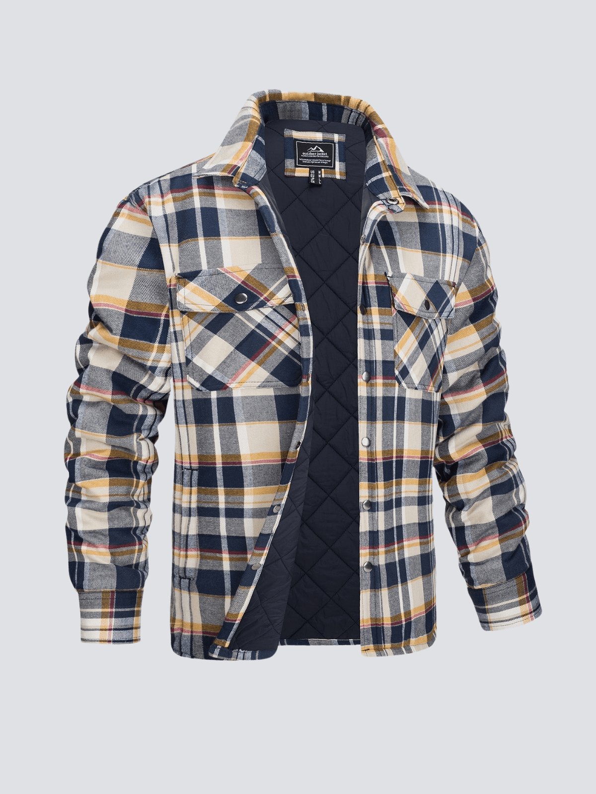 Flanelljacke – kariert – mit Knöpfen – gefütterte Innenjacke – Winterjacke für Herren-Gelb-M-Chaps Herrenmode