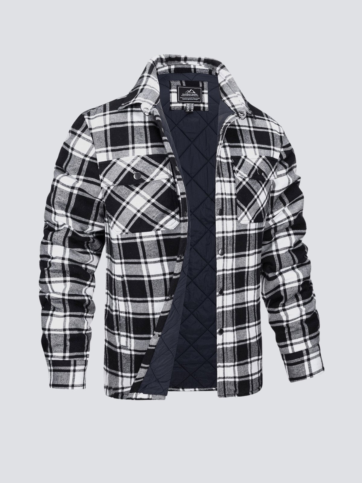 Flanelljacke – kariert – mit Knöpfen – gefütterte Innenjacke – Winterjacke für Herren-Schwarz-M-Chaps Herrenmode