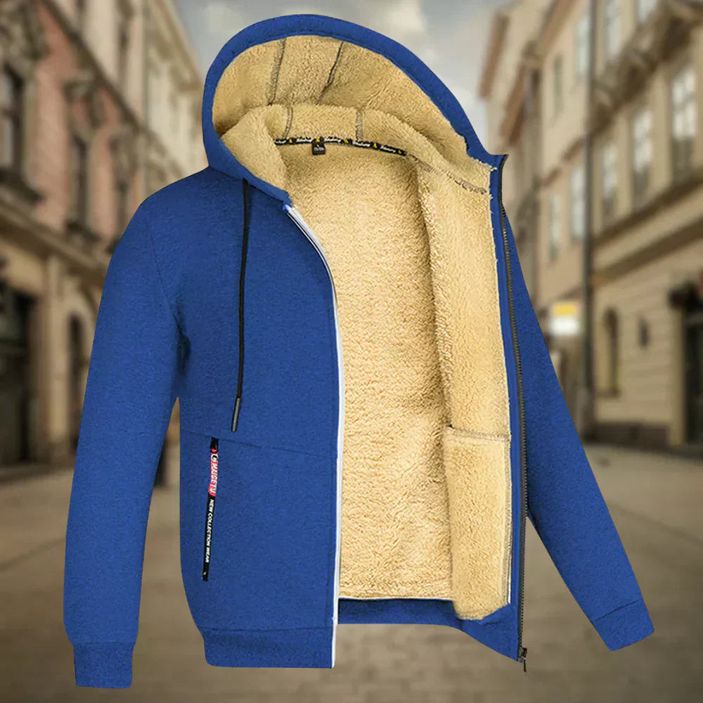 Fleece Hoodie Jacke - Winter - Warm - Zip-Up Hoodie - Herren Hoodie-Blau-S-Chaps Herrenmode