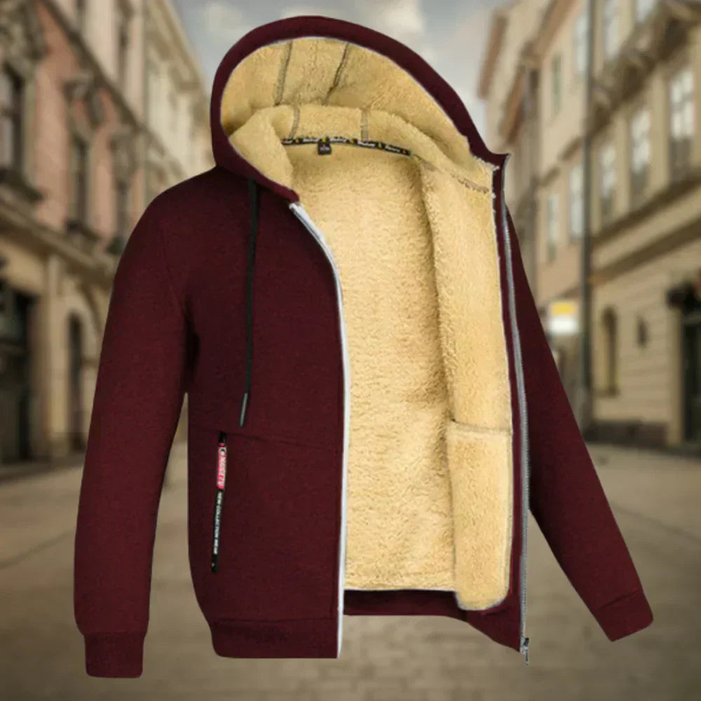 Fleece Hoodie Jacke - Winter - Warm - Zip-Up Hoodie - Herren Hoodie-Bordeaux-S-Chaps Herrenmode