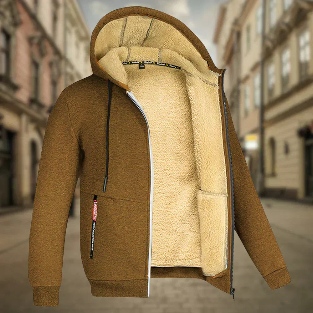 Fleece Hoodie Jacke - Winter - Warm - Zip-Up Hoodie - Herren Hoodie-Braun-S-Chaps Herrenmode