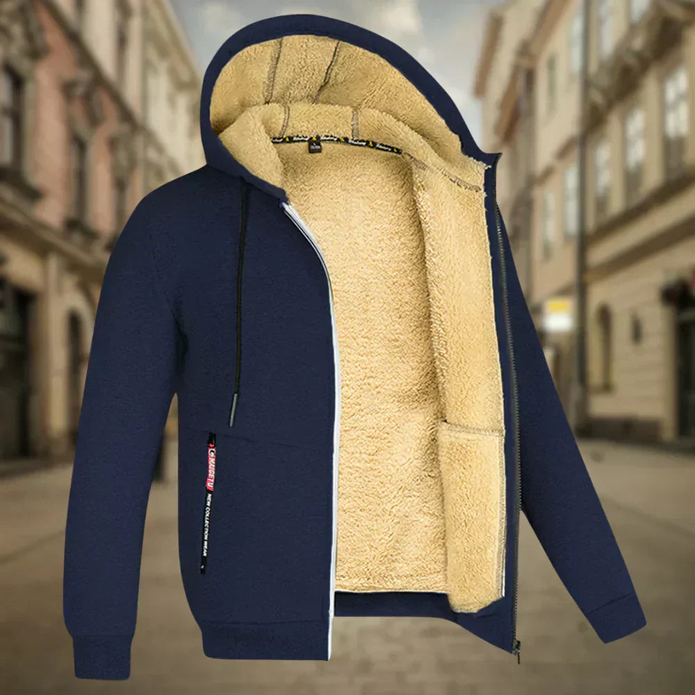 Fleece Hoodie Jacke - Winter - Warm - Zip-Up Hoodie - Herren Hoodie-Dunkelblau-S-Chaps Herrenmode
