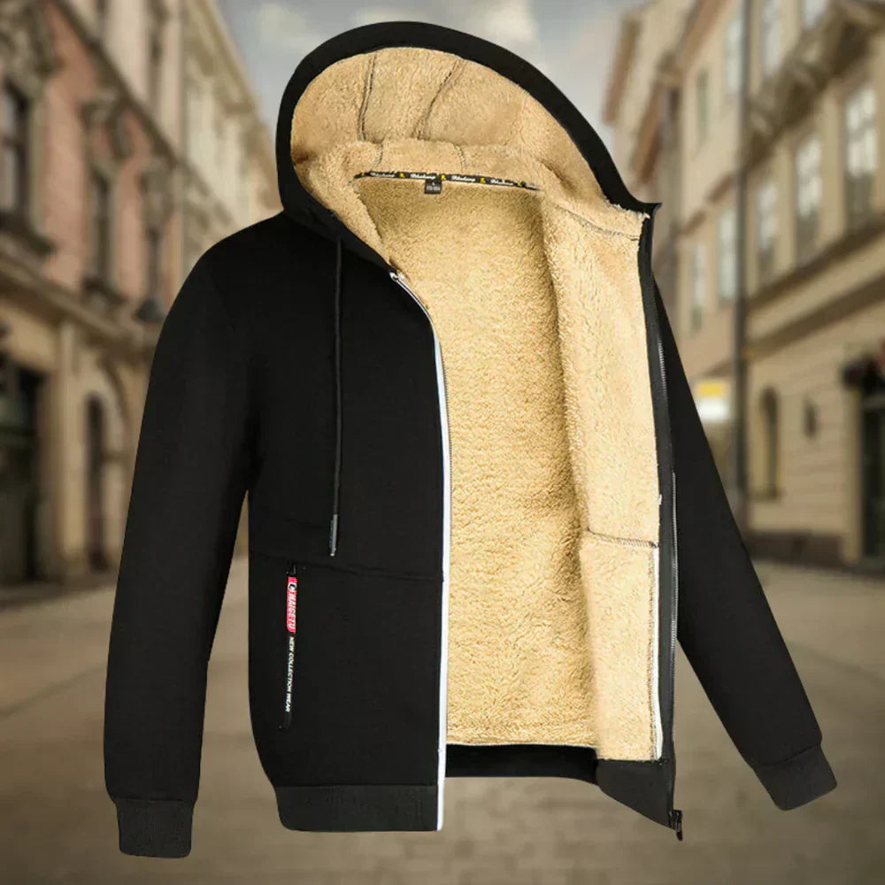 Fleece Hoodie Jacke - Winter - Warm - Zip-Up Hoodie - Herren Hoodie-Schwarz-S-Chaps Herrenmode