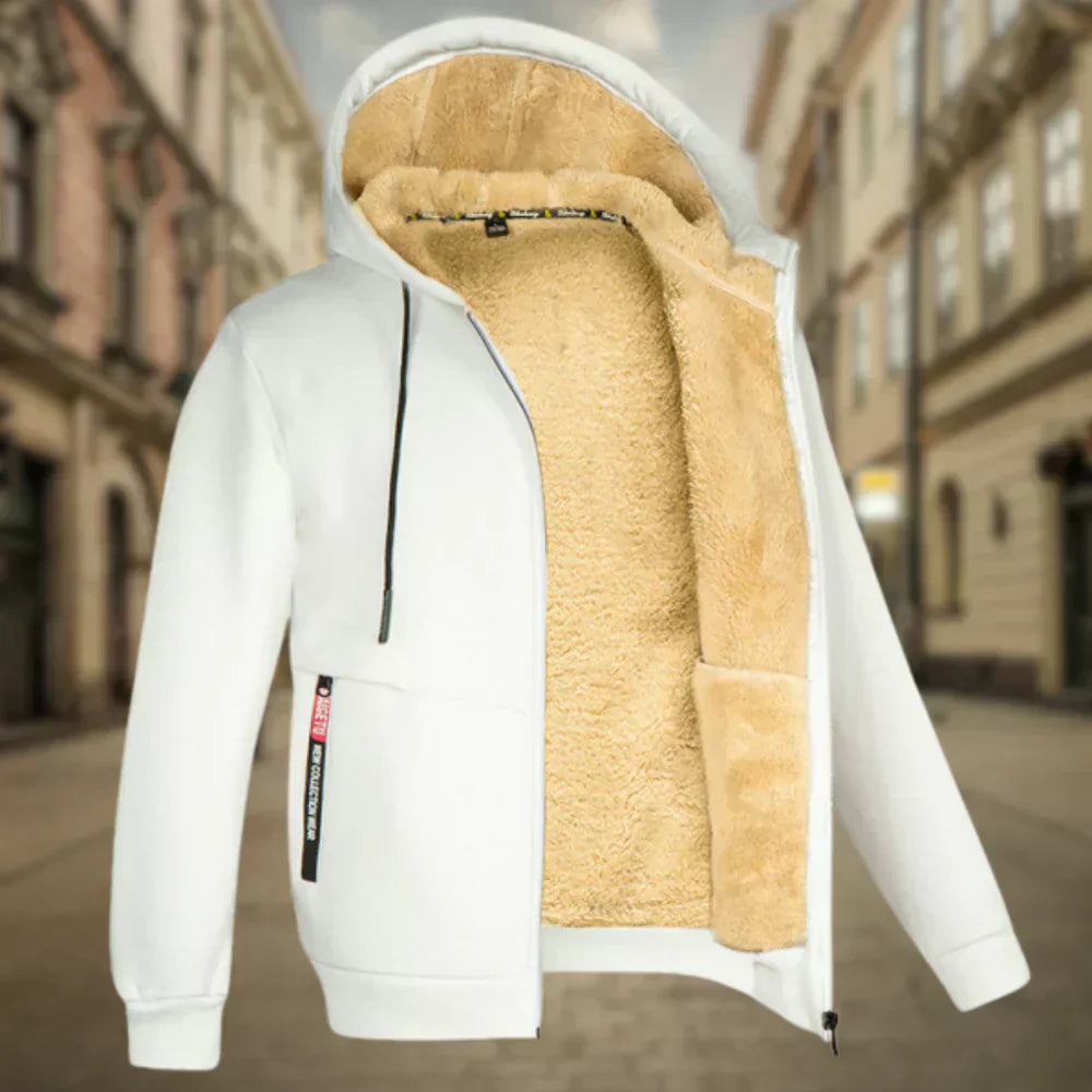 Fleece Hoodie Jacke - Winter - Warm - Zip-Up Hoodie - Herren Hoodie-Weiß-S-Chaps Herrenmode