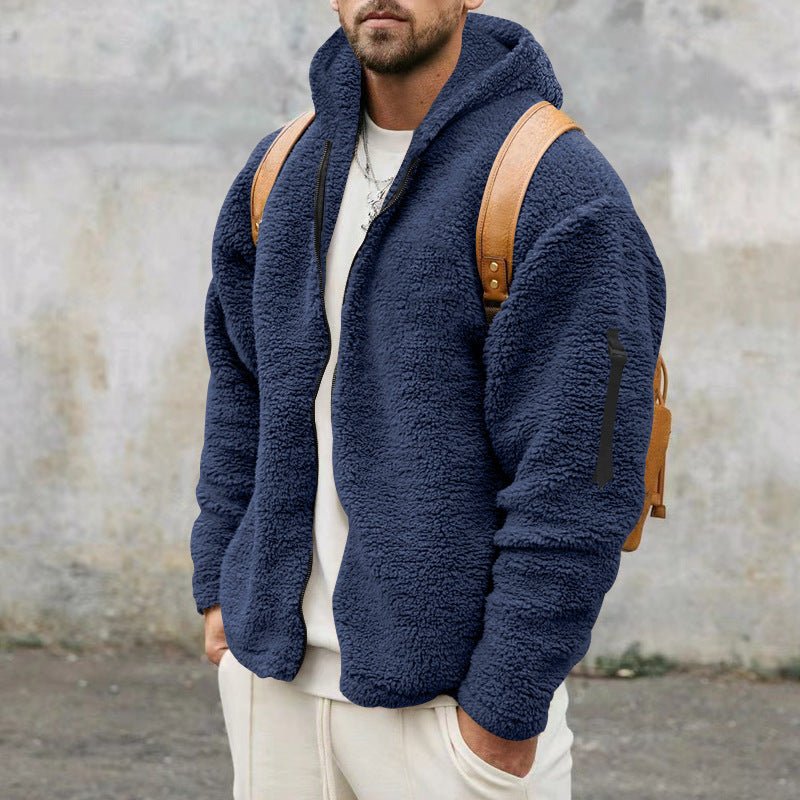 Fleece-Hoodie | Warm | Mit Reißverschluss | Teddy-Hoodie | Fleecejacke für Männer-Marineblau-S-Chaps Herrenmode