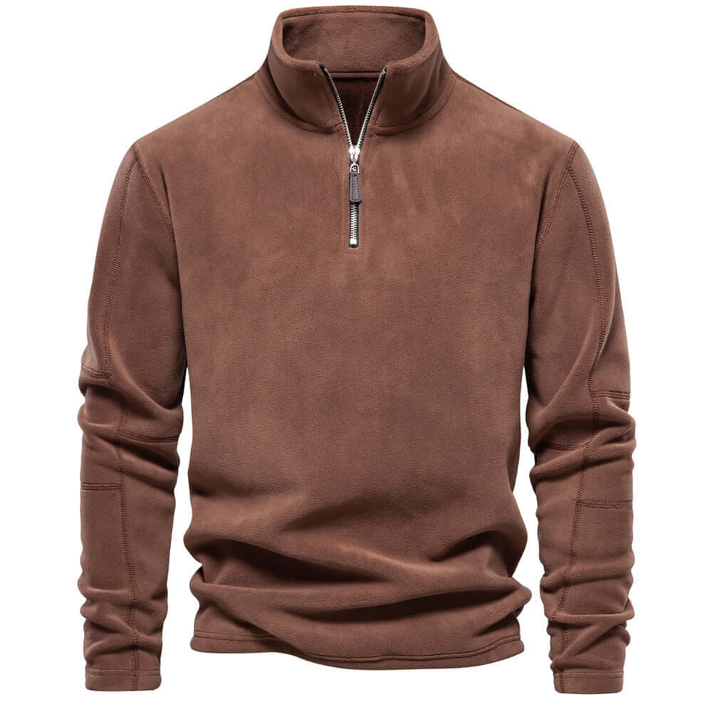 Fleece Pullover - Half Zip - Warm - Quarter Zip Fleece - Fleece für Männer-Braun-S-Chaps Herrenmode