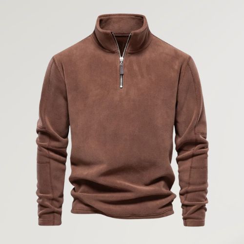 Fleece Pullover - Quarter Zip - Langarm - Fleece Shirt - Herren Half Zip Pullover-Braun-S-Chaps Herrenmode