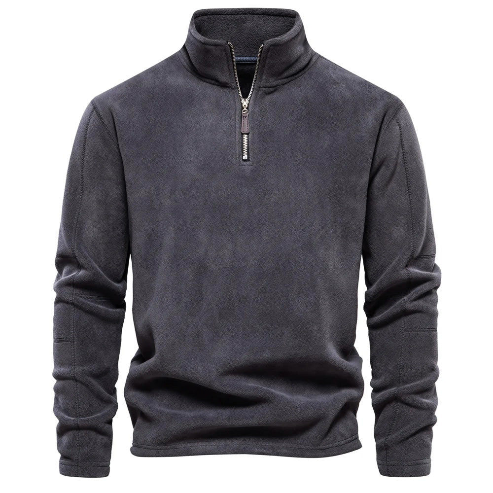 Fleece-Pullover | Warm | Winter | Fleece mit halbem Reißverschluss | Herrenbekleidung-Dunkelgrau-S-Chaps Herrenmode