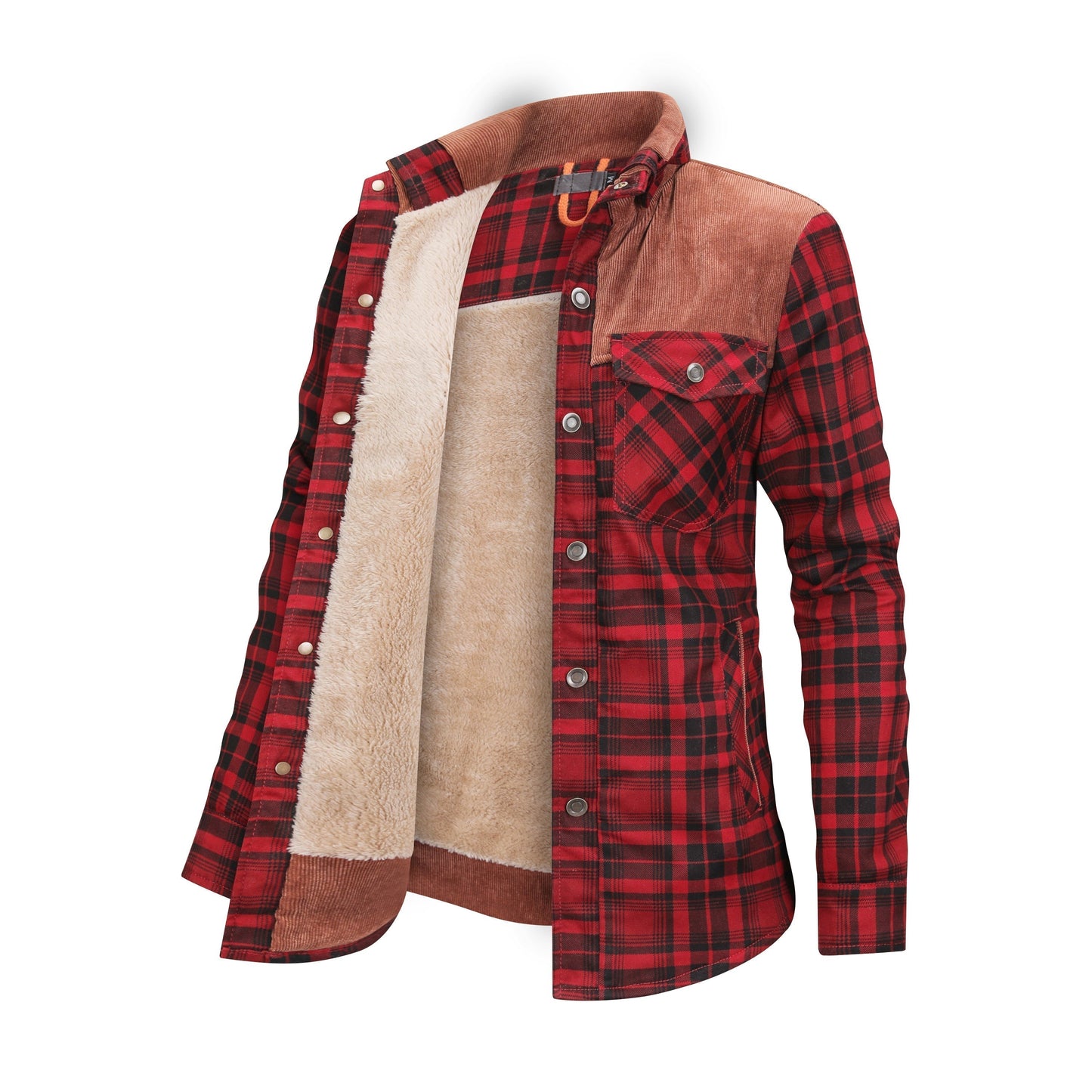 Fleece gefütterte Jacke | Kariert | Button-Up | Karierte Jacke | Herren Überhemd-Kirschenrot-XS-Chaps Herrenmode