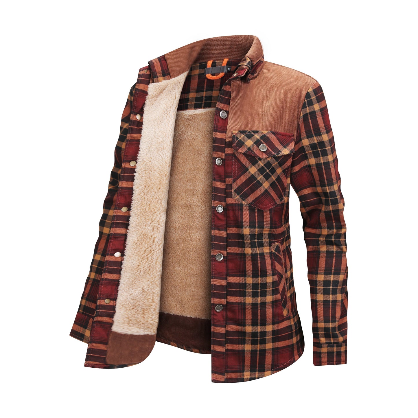 Fleece gefütterte Jacke | Kariert | Button-Up | Karierte Jacke | Herren Überhemd-Weinrot-XS-Chaps Herrenmode