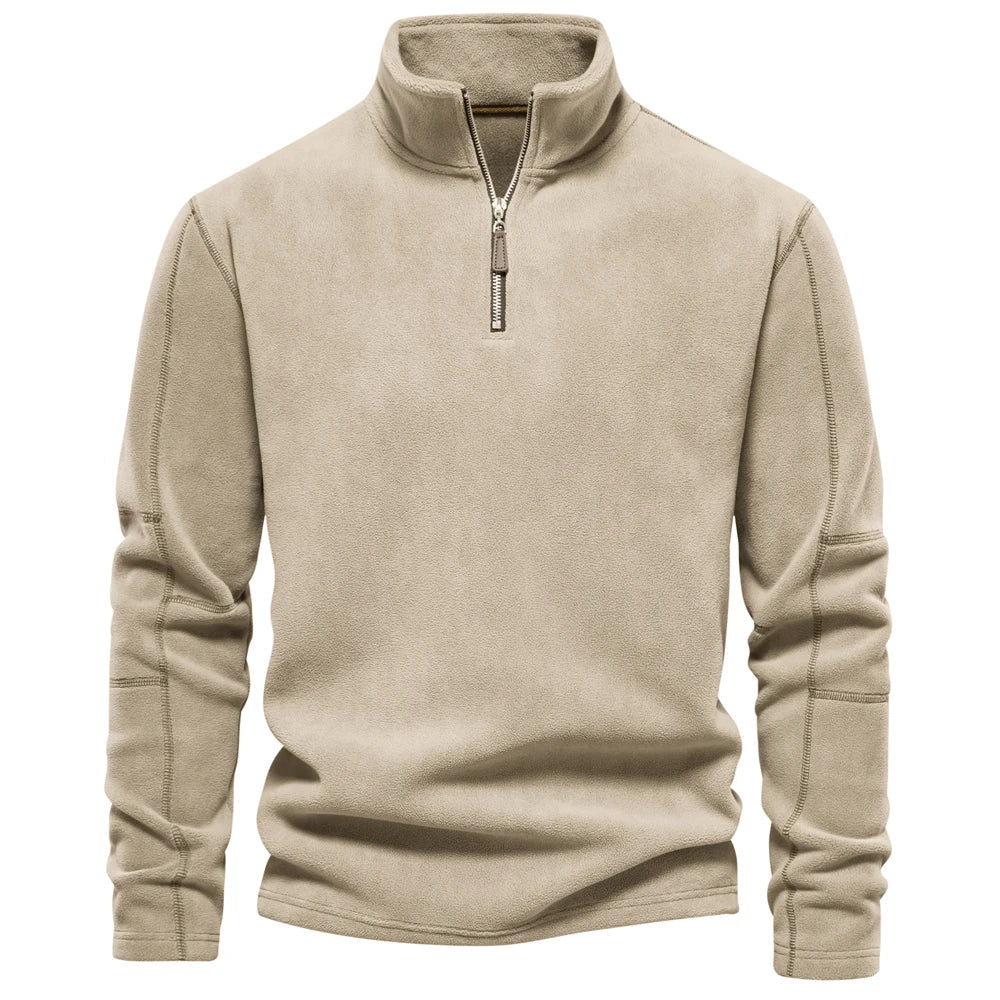 Fleece mit halbem Reißverschluss – Warm – Fleece-Pullover mit kurzem Reißverschluss – Herrenbekleidung-Beige-S-Chaps Herrenmode