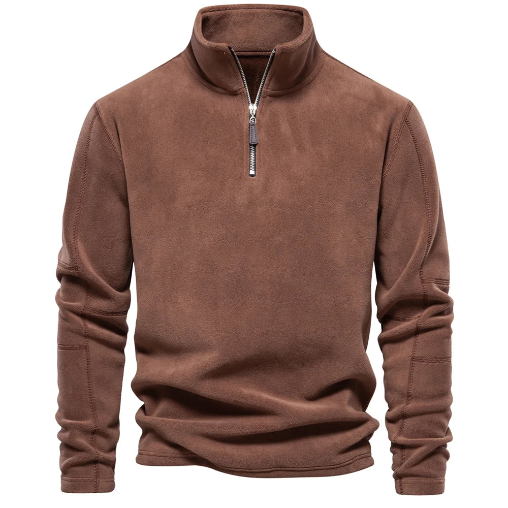 Fleece mit halbem Reißverschluss – Warm – Fleece-Pullover mit kurzem Reißverschluss – Herrenbekleidung-Braun-S-Chaps Herrenmode