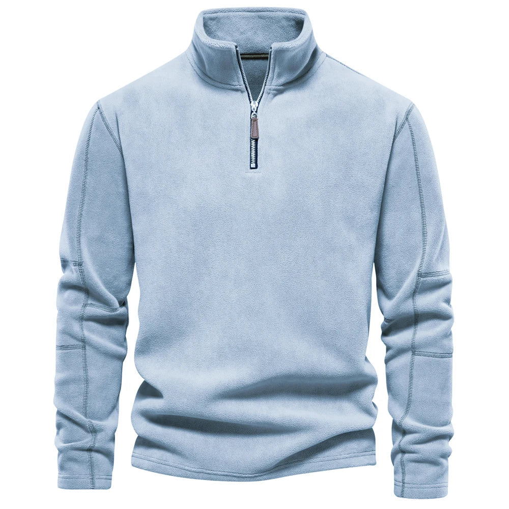 Fleece mit halbem Reißverschluss – Warm – Fleece-Pullover mit kurzem Reißverschluss – Herrenbekleidung-Hellblau-S-Chaps Herrenmode
