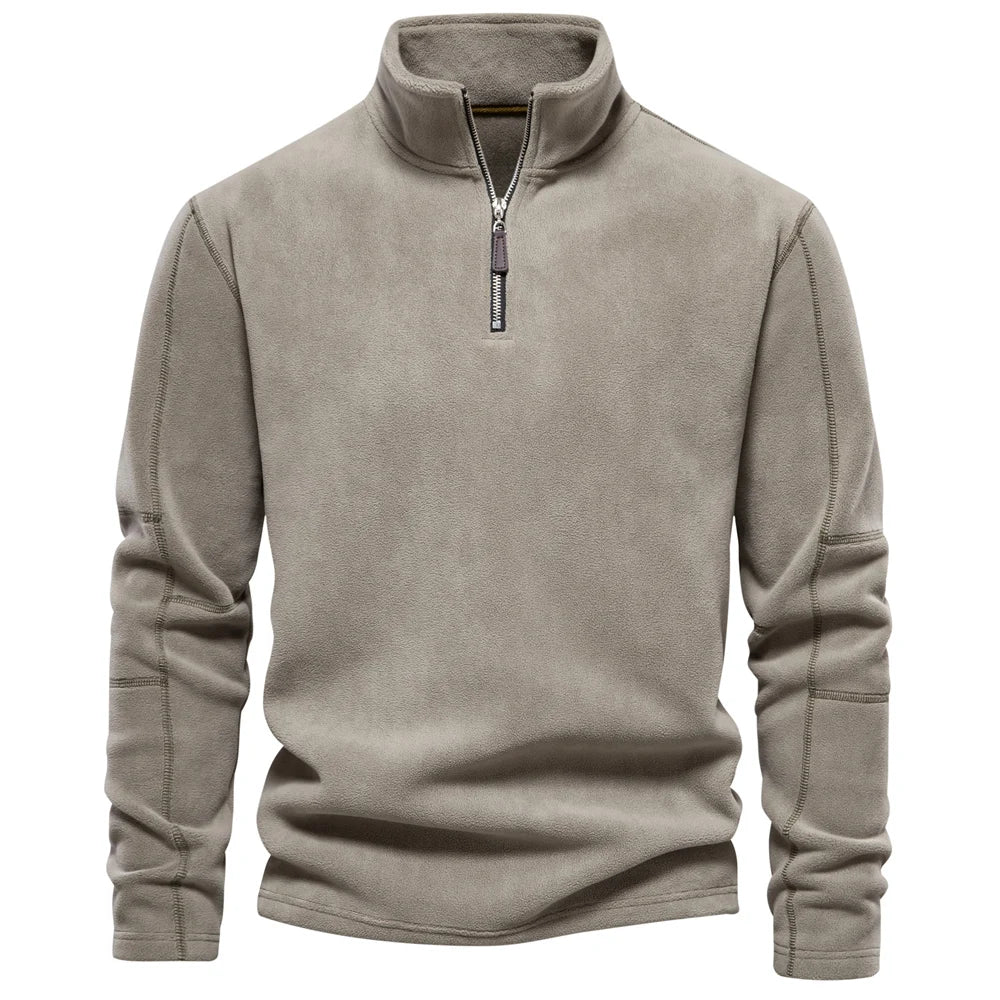 Fleece mit halbem Reißverschluss – Warm – Fleece-Pullover mit kurzem Reißverschluss – Herrenbekleidung-Khaki-S-Chaps Herrenmode