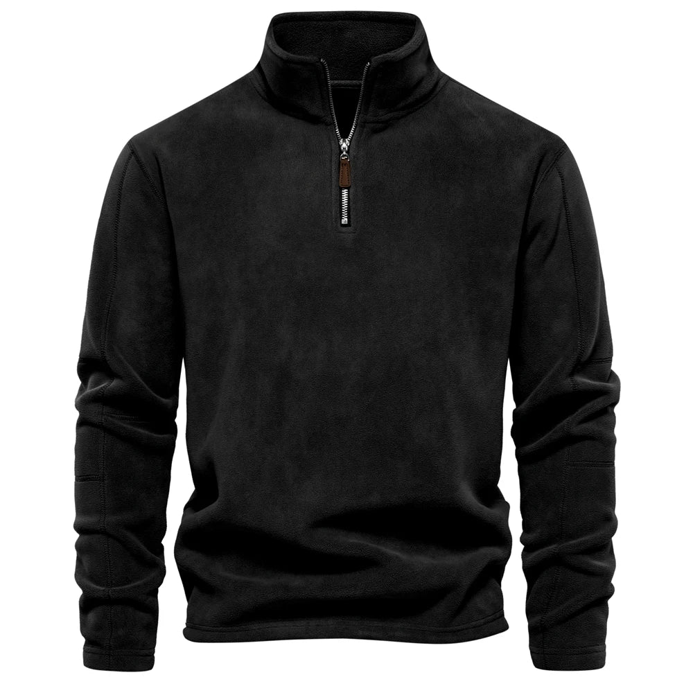 Fleece mit halbem Reißverschluss – Warm – Fleece-Pullover mit kurzem Reißverschluss – Herrenbekleidung-Schwarz-S-Chaps Herrenmode