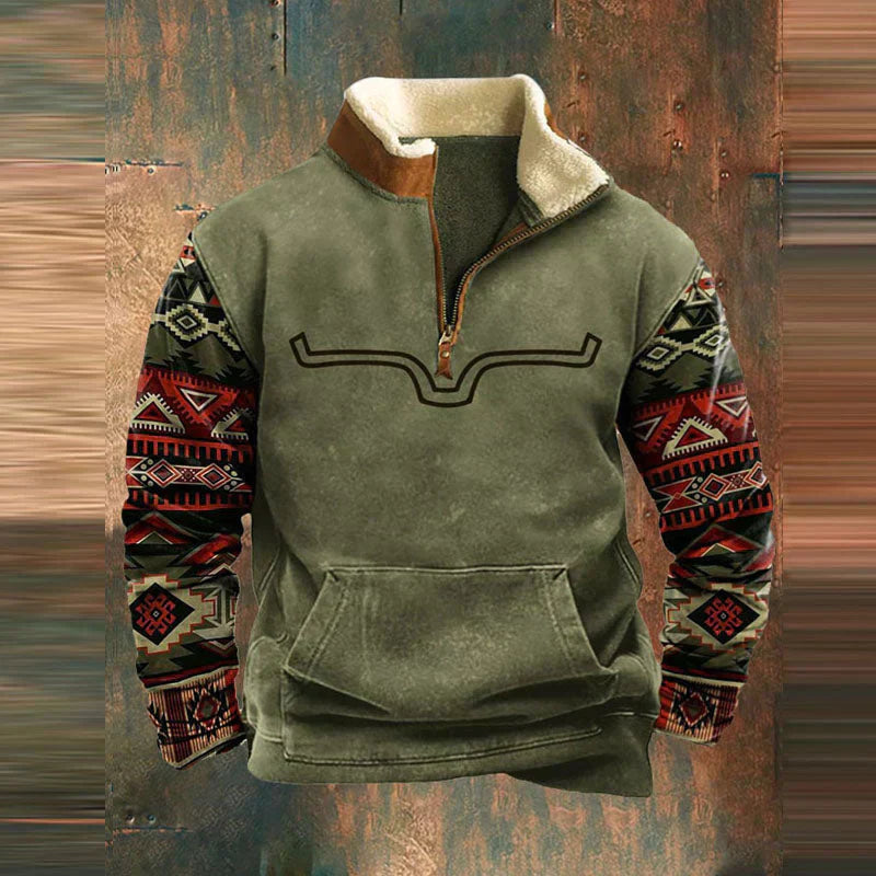 Fleece mit halbem Reißverschluss | Warm | Tasche | Herren-Fleecepullover mit halbem Reißverschluss | Winterkleidung-Grün-S-Chaps Herrenmode