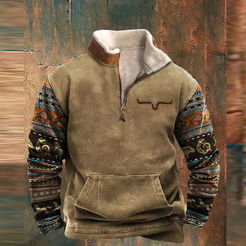 Fleece mit halbem Reißverschluss | Warm | Tasche | Herren-Fleecepullover mit halbem Reißverschluss | Winterkleidung-Khaki-S-Chaps Herrenmode