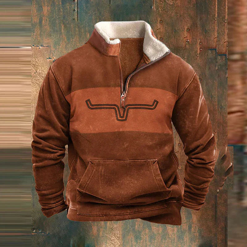 Fleece mit halbem Reißverschluss | Warm | Tasche | Herren-Fleecepullover mit halbem Reißverschluss | Winterkleidung-Orange-S-Chaps Herrenmode