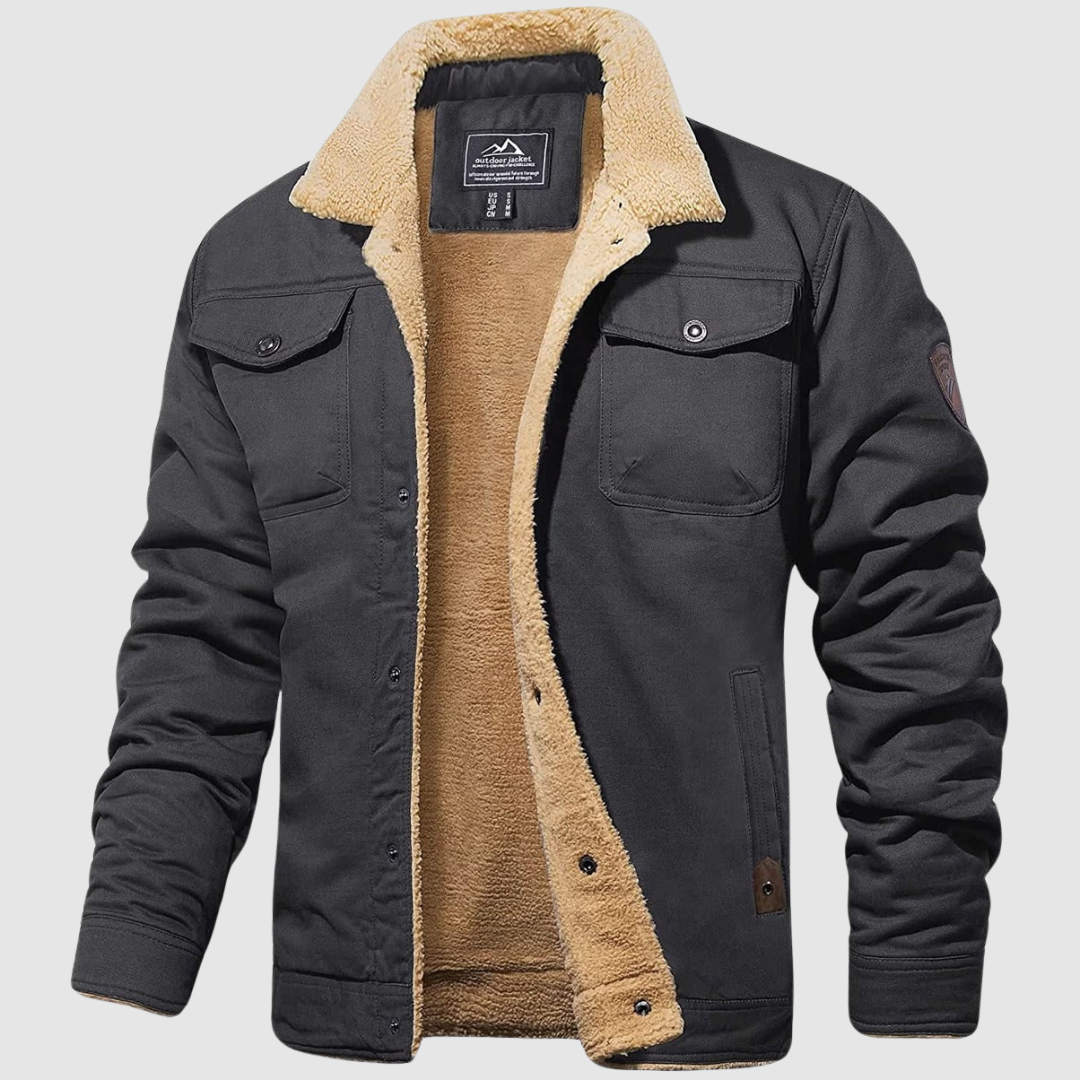 Fleecegefütterte Jacke | Knopfleiste | Brusttaschen | Winterjacke | Herrenjacke-Grau-S-Chaps Herrenmode