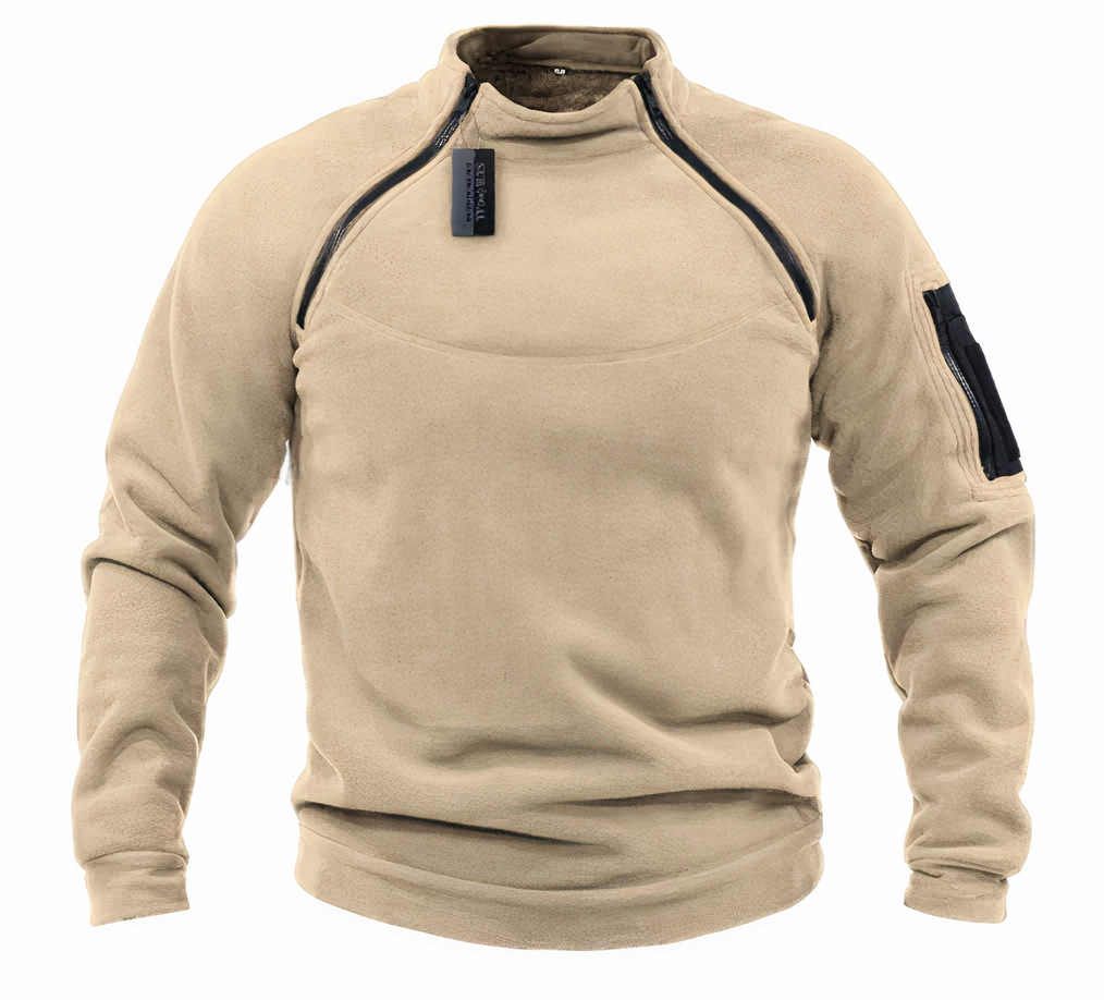 Fleecehemd - Herren Quarter Zip Fleece Sweater Pullover-Beige-S-Chaps Herrenmode