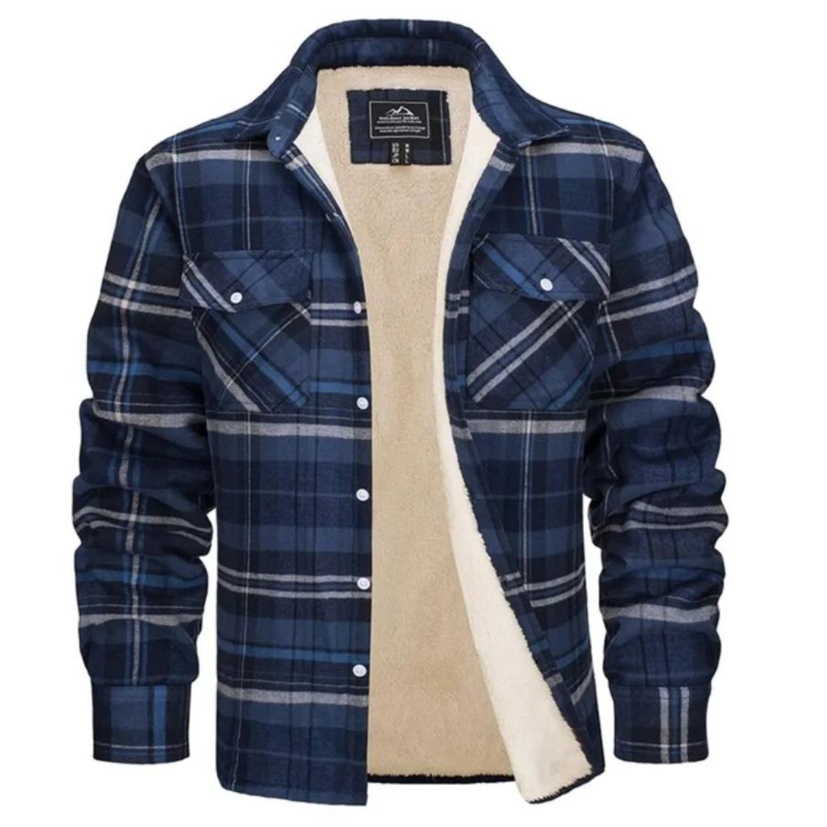 Fleecehemd - Karierte Button-up-Jacke für Männer-Blau-Grau-S-Chaps Herrenmode