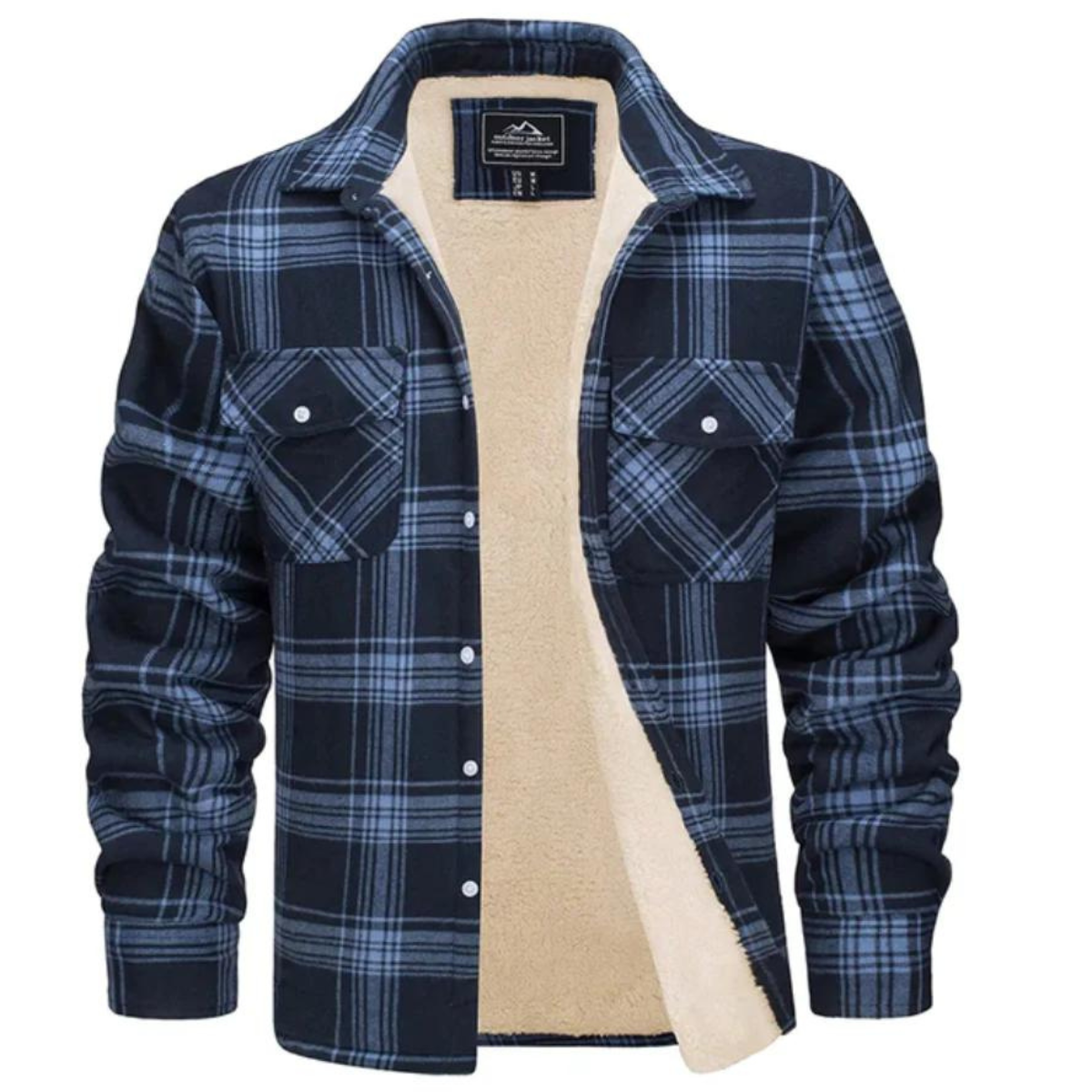 Fleecehemd - Karierte Button-up-Jacke für Männer-Marineblau-S-Chaps Herrenmode