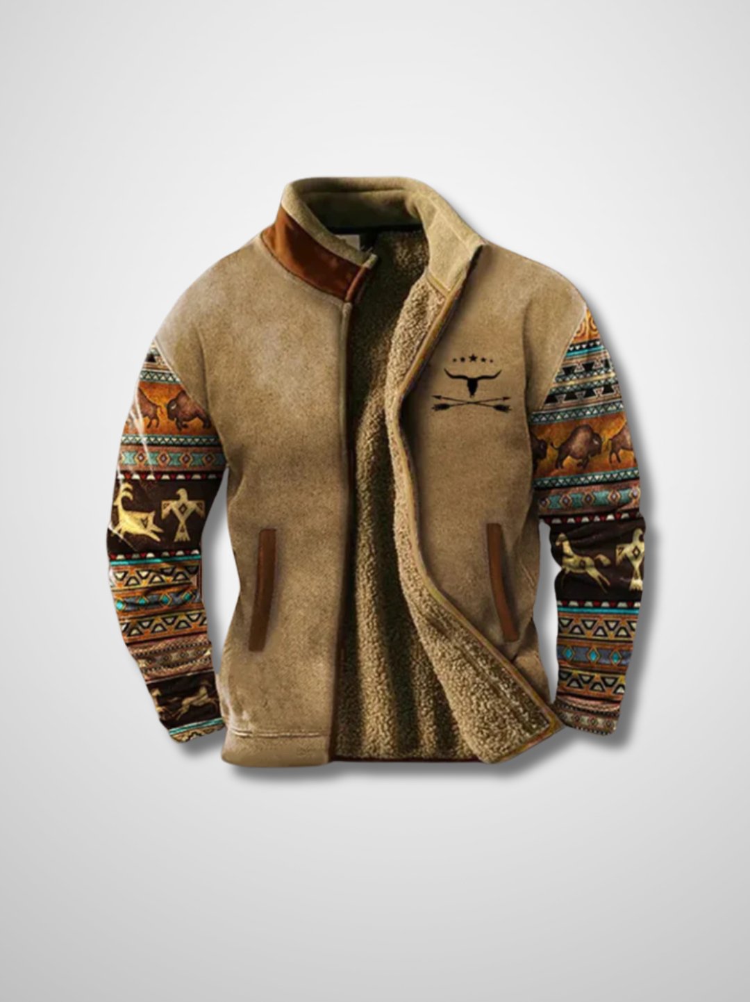 Fleecejacke - Warme Zip-Up Sherpa gefütterte Herrenjacke für den Winter-Braun 2-S-Chaps Herrenmode