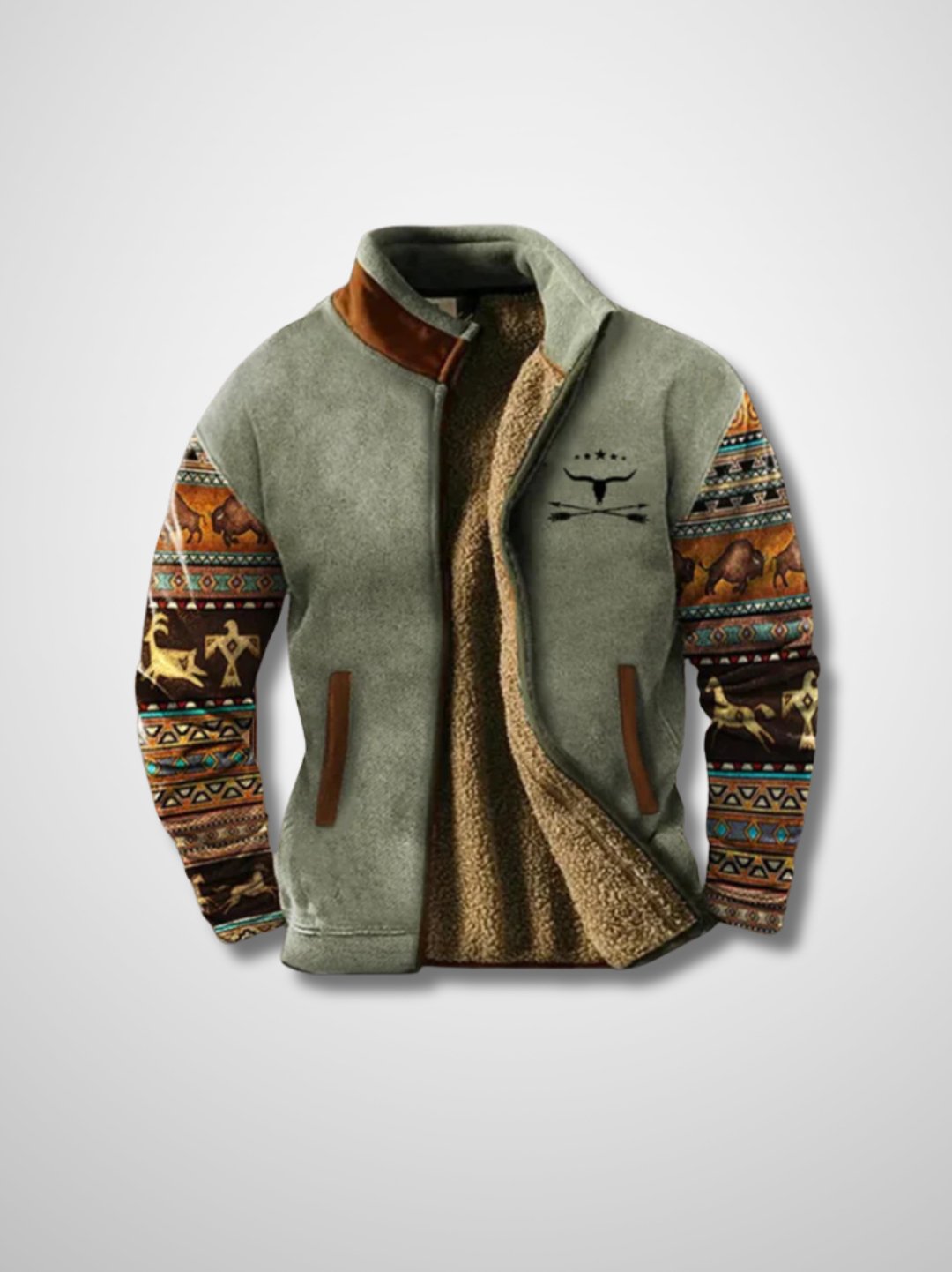 Fleecejacke - Warme Zip-Up Sherpa gefütterte Herrenjacke für den Winter-Grau-S-Chaps Herrenmode