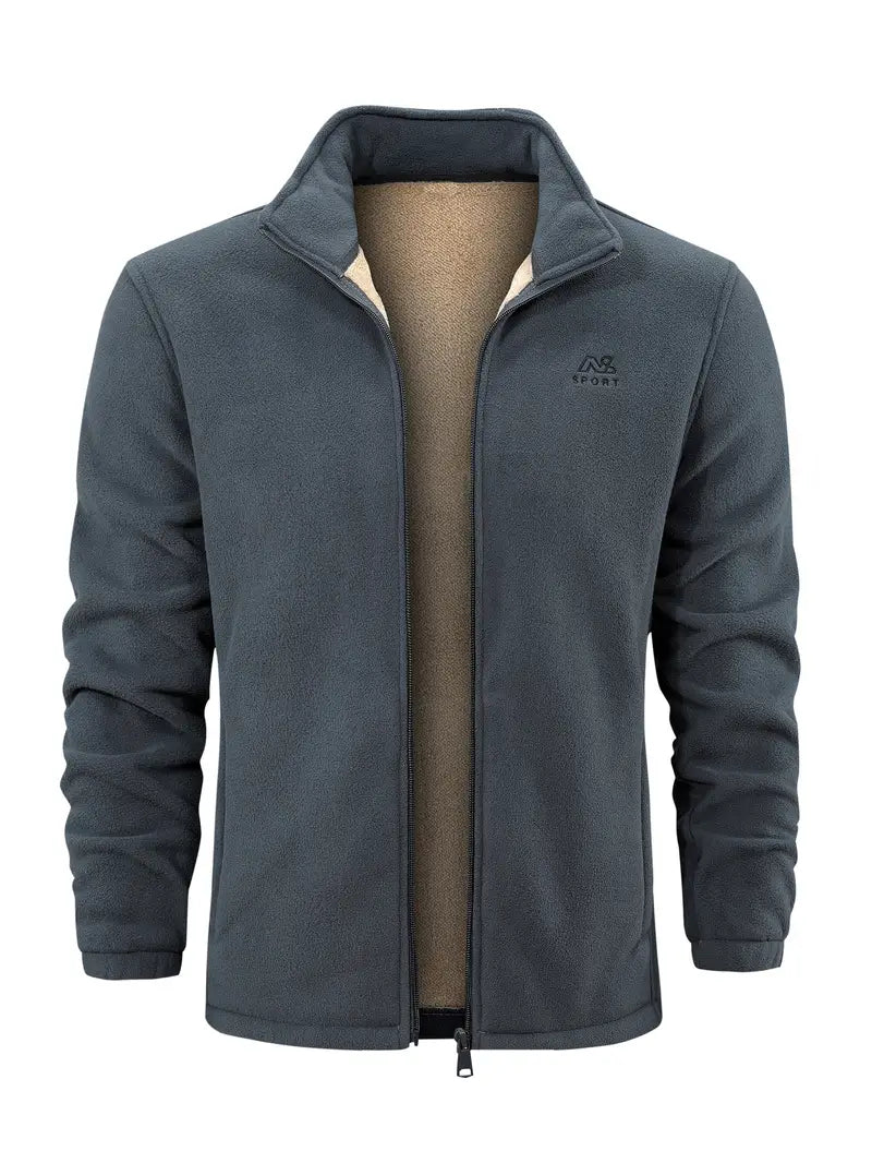 Fleecejacke – durchgehender Reißverschluss – Stehkragen – Fleece mit Reißverschluss – Herrenbekleidung-Grau-2XS-Chaps Herrenmode