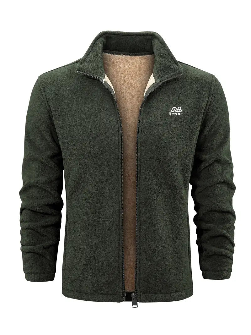 Fleecejacke – durchgehender Reißverschluss – Stehkragen – Fleece mit Reißverschluss – Herrenbekleidung-Grün-2XS-Chaps Herrenmode