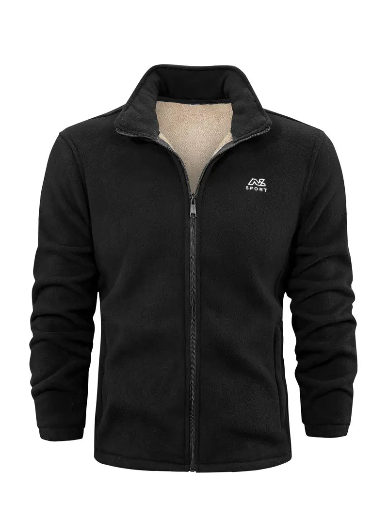 Fleecejacke – durchgehender Reißverschluss – Stehkragen – Fleece mit Reißverschluss – Herrenbekleidung-Schwarz-2XS-Chaps Herrenmode