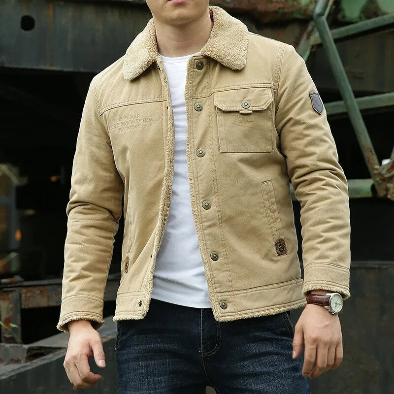 Fliegerjacke – Taschen – mit Knöpfen – Fleece-gefütterte Jacke – Winterjacke für Herren-Chaps Herrenmode