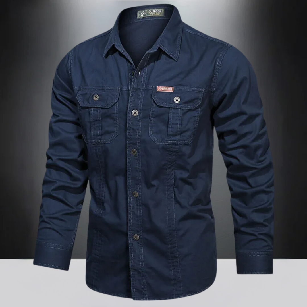 Frachthemd | Langarmhemd | Taschen | Hemd mit Knöpfen | Freizeithemd-Dunkelblau-M-Chaps Herrenmode
