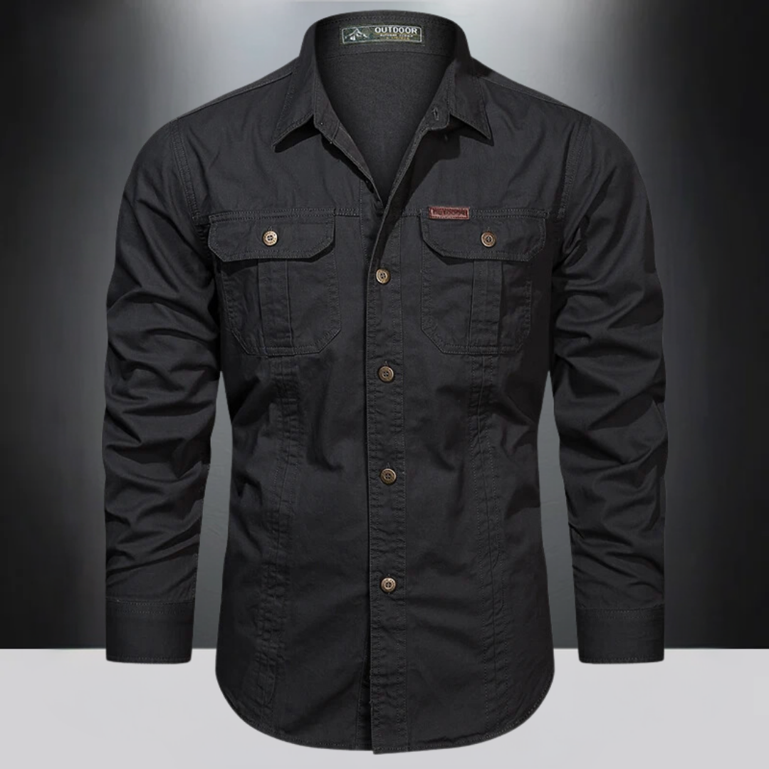 Frachthemd | Langarmhemd | Taschen | Hemd mit Knöpfen | Freizeithemd-Schwarz-M-Chaps Herrenmode