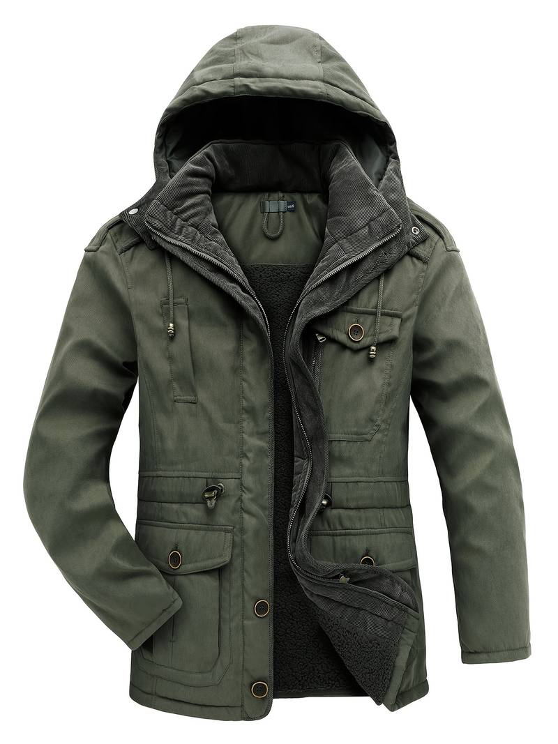 Frachtjacke – Winterparka mit Kapuze, Fleecefutter und Taschen-Armeegrün-S-Chaps Herrenmode