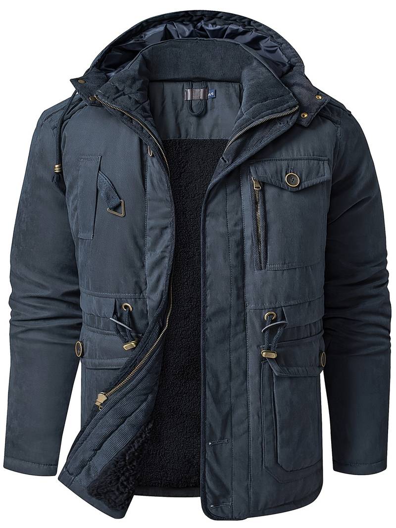 Frachtjacke – Winterparka mit Kapuze, Fleecefutter und Taschen-Dunkelblau-S-Chaps Herrenmode