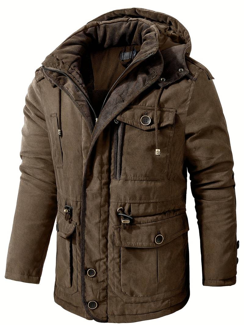Frachtjacke – Winterparka mit Kapuze, Fleecefutter und Taschen-Dunkelbraun-S-Chaps Herrenmode
