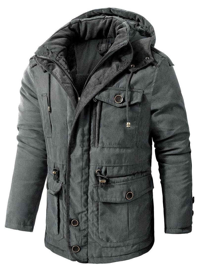 Frachtjacke – Winterparka mit Kapuze, Fleecefutter und Taschen-Grau-S-Chaps Herrenmode